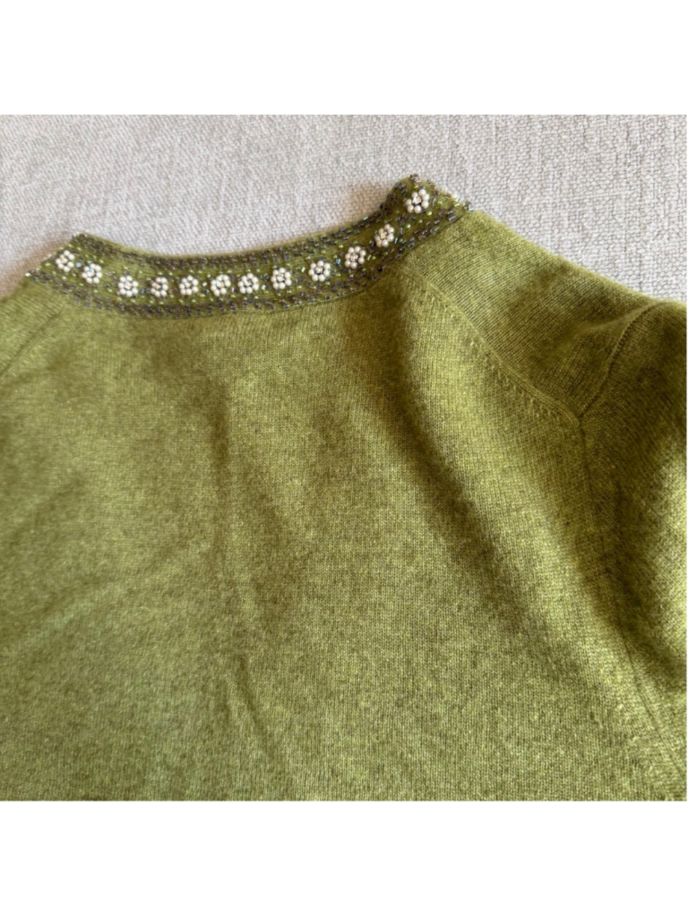 J.Crew wool angora cashmere green beaded cardigan sweater women’s medium - Picture 7 of 9